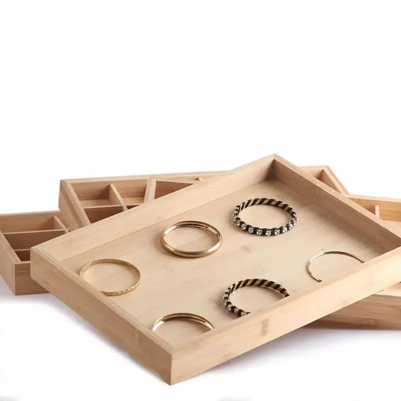 Natural Bamboo Wood Jewelry Tray Display Disk Ring Necklace Bracelet Jewelry Display Props Jewelry Storage Tray