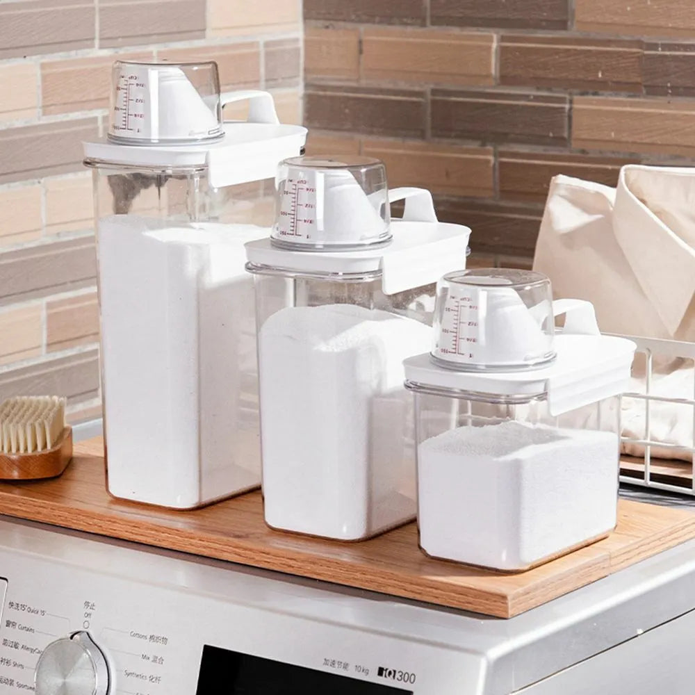 Airtight Laundry Detergent Dispenser Powder Storage Box Clear Washing Powder Liquid Container with Lids Jar